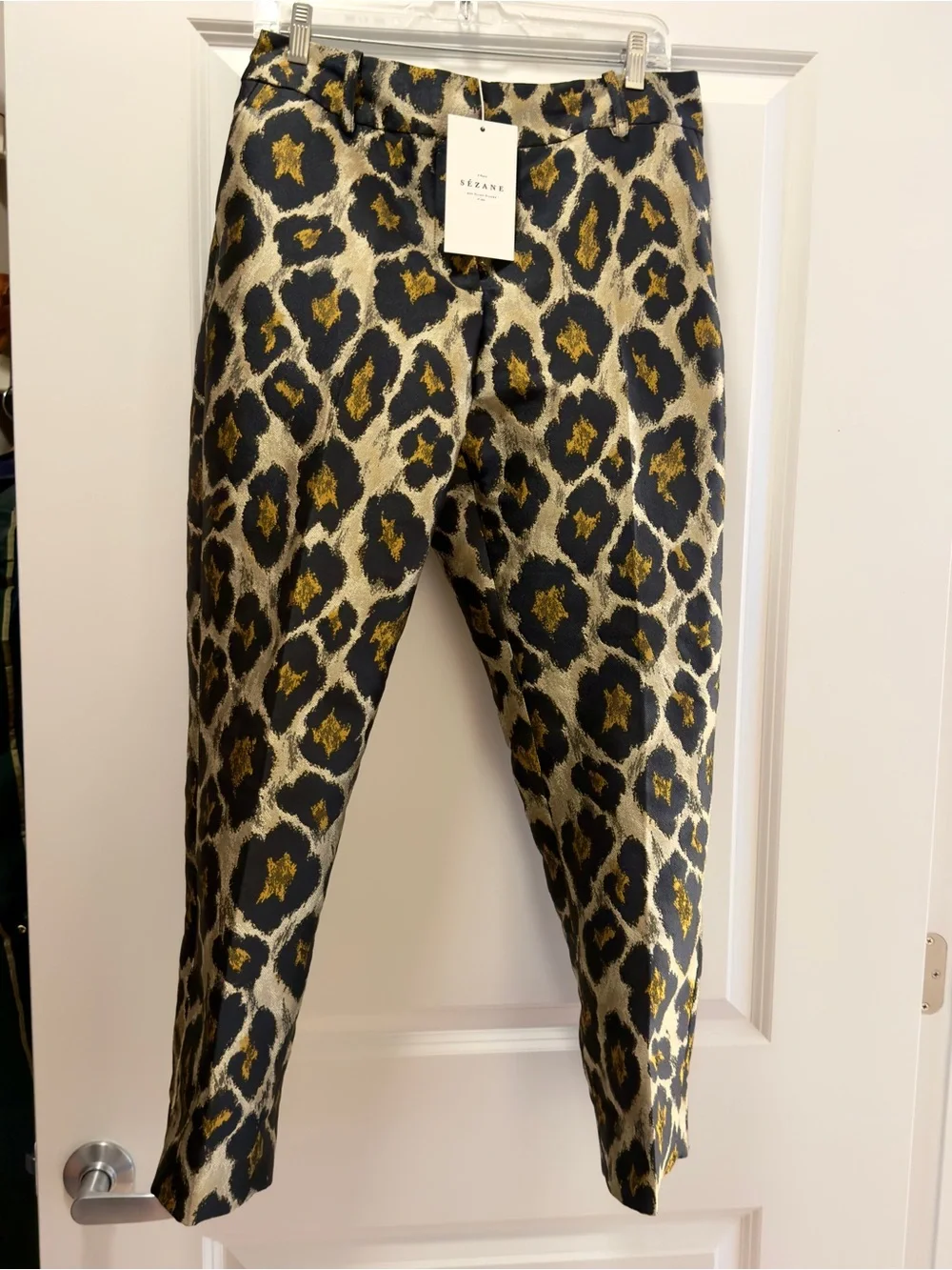 Sezane Gold and Black Leopard Print Trousers